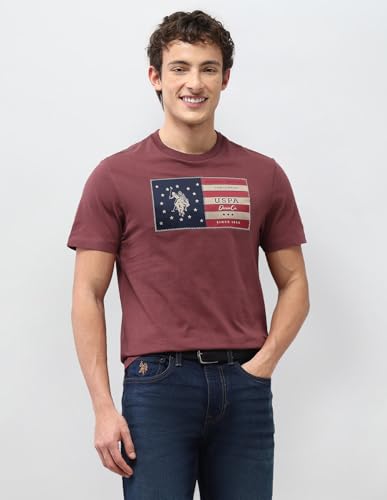 U.S. Polo Assn. Denim Co. Men's Graphic Brand Printed Slim Fit T-Shirt (UDTSH4052_Dark Pink_L)