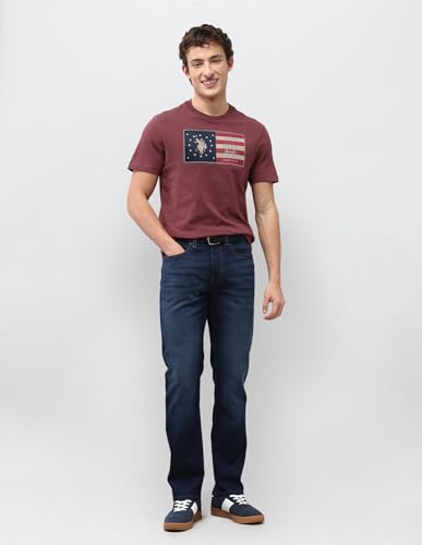 U.S. Polo Assn. Denim Co. Men's Graphic Brand Printed Slim Fit T-Shirt (UDTSH4052_Dark Pink_L)