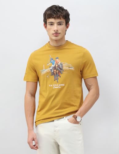 U.S. Polo Assn. Denim Co. Men's Motel On The Coast Graphic Brand Printed T-Shirt (UDTSH4058_Mustard_L)
