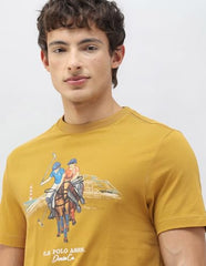 U.S. Polo Assn. Denim Co. Men's Motel On The Coast Graphic Brand Printed T-Shirt (UDTSH4058_Mustard_L)