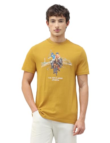 U.S. Polo Assn. Denim Co. Men's Motel On The Coast Graphic Brand Printed T-Shirt (UDTSH4058_Mustard_L)