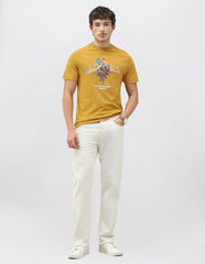 U.S. Polo Assn. Denim Co. Men's Motel On The Coast Graphic Brand Printed T-Shirt (UDTSH4058_Mustard_L)