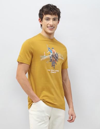 U.S. Polo Assn. Denim Co. Men's Motel On The Coast Graphic Brand Printed T-Shirt (UDTSH4058_Mustard_L)