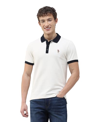 U.S. Polo Assn. Denim Co. Men's Textured Slim Fit Polo Shirt (UDTSH4099_Ivory_L)