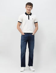 U.S. Polo Assn. Denim Co. Men's Textured Slim Fit Polo Shirt (UDTSH4099_Ivory_L)