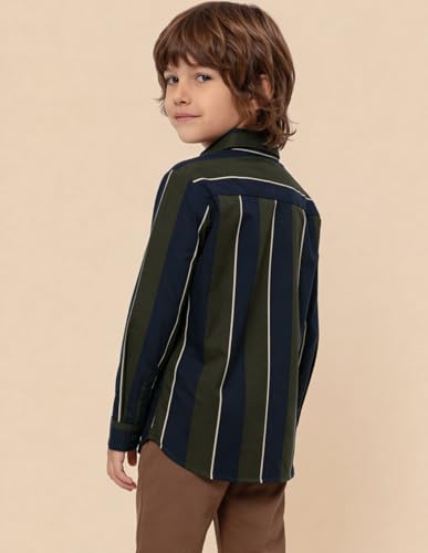 USPA Kids Boys Vertical Striped Regular Fit Shirt (UKSHT1875_Olive_2-3 Y)