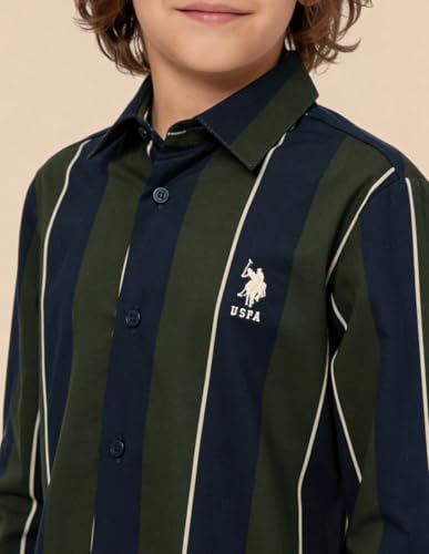 USPA Kids Boys Vertical Striped Regular Fit Shirt (UKSHT1875_Olive_2-3 Y)
