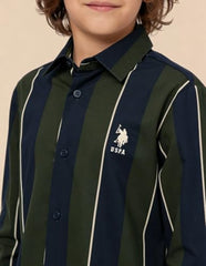 USPA Kids Boys Vertical Striped Regular Fit Shirt (UKSHT1875_Olive_2-3 Y)