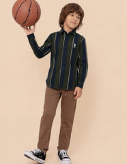 USPA Kids Boys Vertical Striped Regular Fit Shirt (UKSHT1875_Olive_2-3 Y)