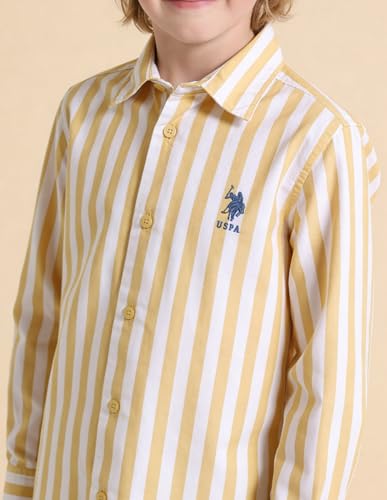 USPA Kids Boys Vertical Striped Regular Fit Shirt (UKSHT1887_Yellow_13-14 Years)