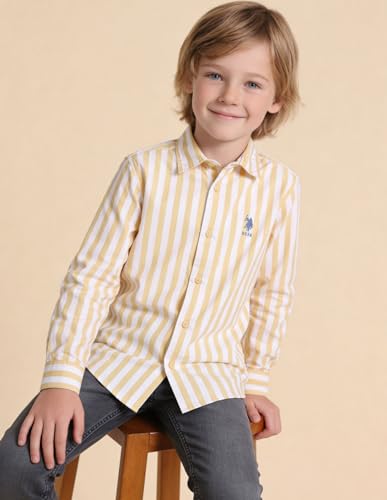 USPA Kids Boys Vertical Striped Regular Fit Shirt (UKSHT1887_Yellow_13-14 Years)