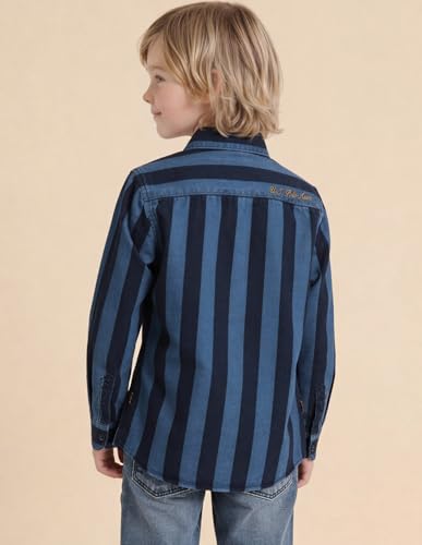 USPA Kids Boys Vertical Striped Twill Weave Shirt (UKSHT1900_Navy_10-11 Y)