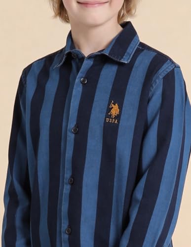 USPA Kids Boys Vertical Striped Twill Weave Shirt (UKSHT1900_Navy_10-11 Y)