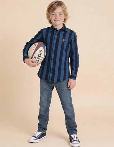 USPA Kids Boys Vertical Striped Twill Weave Shirt (UKSHT1900_Navy_10-11 Y)