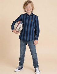 USPA Kids Boys Vertical Striped Twill Weave Shirt (UKSHT1900_Navy_10-11 Y)