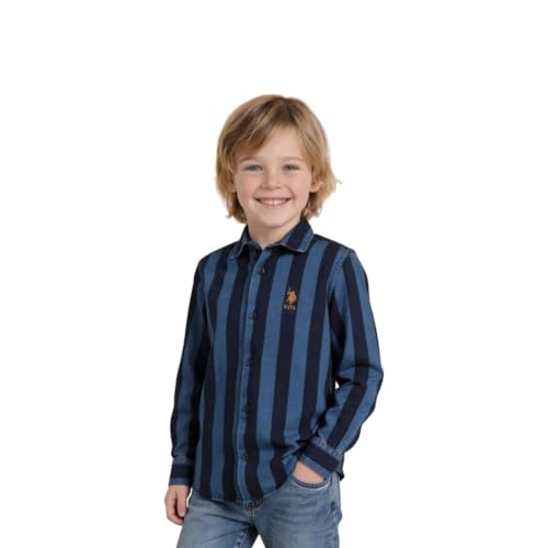 USPA Kids Boys Vertical Striped Twill Weave Shirt (UKSHT1900_Navy_10-11 Y)
