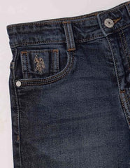 USPA Kids Boys Mid Rise Whiskered Denim Shorts (UKSRT0580_Blue_2-3 Y)
