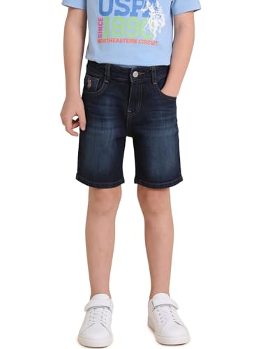 USPA Kids Boys Mid Rise Whiskered Denim Shorts (UKSRT0581_Blue_2-3 Y)
