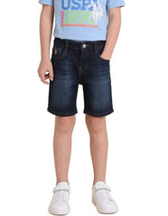 USPA Kids Boys Mid Rise Whiskered Denim Shorts (UKSRT0581_Blue_2-3 Y)
