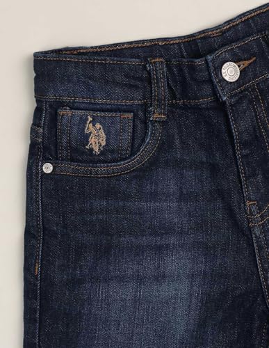 USPA Kids Boys Mid Rise Whiskered Denim Shorts (UKSRT0581_Blue_2-3 Y)
