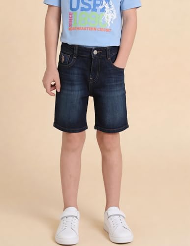 USPA Kids Boys Mid Rise Whiskered Denim Shorts (UKSRT0581_Blue_2-3 Y)