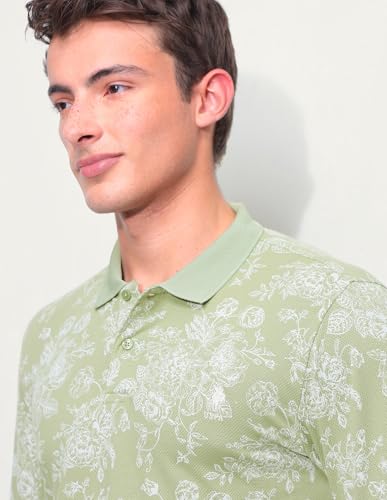 U.S.Polo Association Men's Floral Printed Slim Fit Polo Shirt (USTSH3379_Green_L)