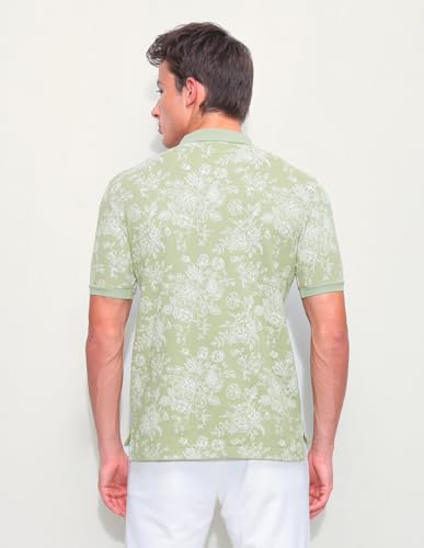 U.S.Polo Association Men's Floral Printed Slim Fit Polo Shirt (USTSH3379_Green_L)