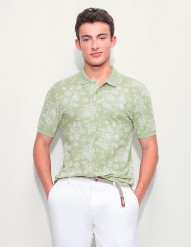 U.S.Polo Association Men's Floral Printed Slim Fit Polo Shirt (USTSH3379_Green_L)