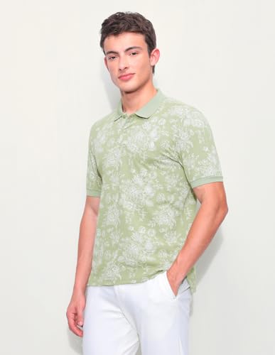 U.S.Polo Association Men's Floral Printed Slim Fit Polo Shirt (USTSH3379_Green_L)