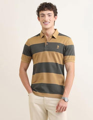U.S.Polo Association Men's Horizontal Striped Slim Fit Polo Shirt (USTSH3409_Wine_L)