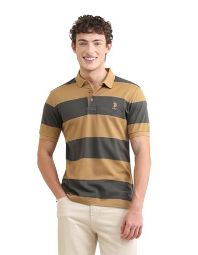 U.S.Polo Association Men's Horizontal Striped Slim Fit Polo Shirt (USTSH3409_Wine_L)
