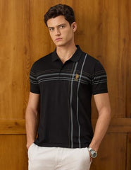 U.S.Polo Association Men's Vertical Striped Slim Fit Polo Shirt (USTSH3452_Black_L)