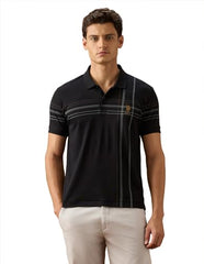 U.S.Polo Association Men's Vertical Striped Slim Fit Polo Shirt (USTSH3452_Black_L)