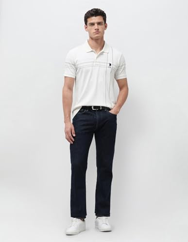 U.S.Polo Association Men's Vertical Striped Slim Fit Polo Shirt (USTSH3454_Off White_L)