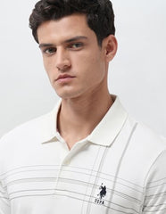 U.S.Polo Association Men's Vertical Striped Slim Fit Polo Shirt (USTSH3454_Off White_L)