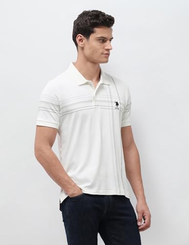U.S.Polo Association Men's Vertical Striped Slim Fit Polo Shirt (USTSH3454_Off White_L)