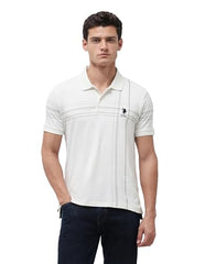 U.S.Polo Association Men's Vertical Striped Slim Fit Polo Shirt (USTSH3454_Off White_L)