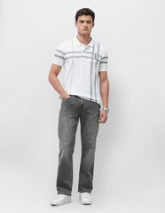 U.S.Polo Association men's white vertical striped slim fit polo shirt, short sleeve, classic collar, size 3XL.