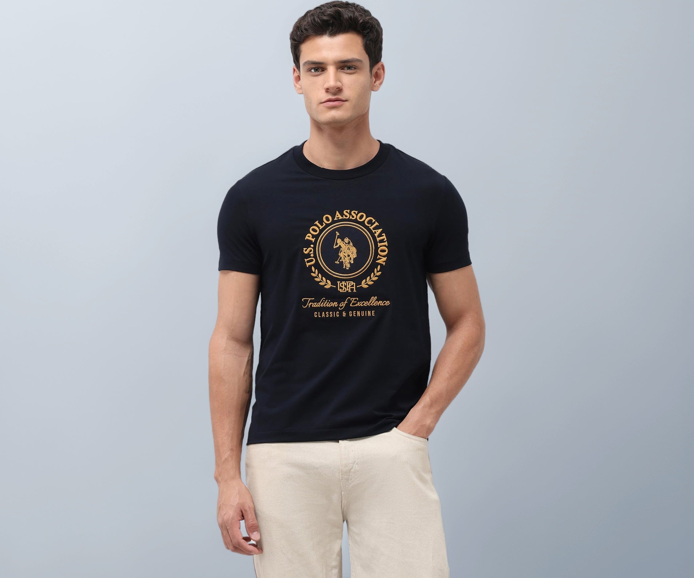 U.S.Polo Association Men's Brand Embroidered Slim Fit T-Shirt (USTSH3516_Navy_L)