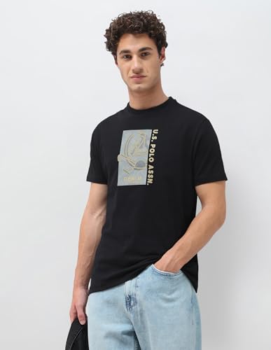 U.S. Polo Assn. Denim Co. Men's Graphic Brand Embossed Slim Fit T-Shirt (UDTSH4039_Black_L)