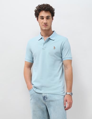 U.S. Polo Assn. Denim Co. Men's Solid Slim Fit Polo Shirt (UDTSH4130_Light Blue_XL)