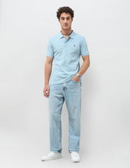 U.S. Polo Assn. Denim Co. Men's Solid Slim Fit Polo Shirt (UDTSH4130_Light Blue_XL)