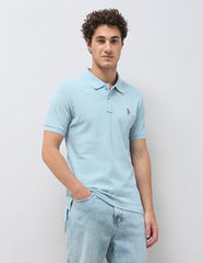 U.S. Polo Assn. Denim Co. Men's Solid Slim Fit Polo Shirt (UDTSH4130_Light Blue_XL)