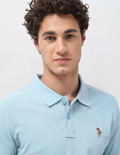 U.S. Polo Assn. Denim Co. Men's Solid Slim Fit Polo Shirt (UDTSH4130_Light Blue_XL)