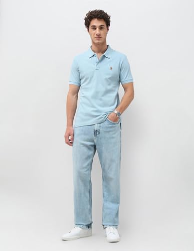 U.S. Polo Assn. Denim Co. Men's Solid Slim Fit Polo Shirt (UDTSH4130_Light Blue_XL)