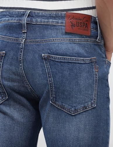 U.S. Polo Assn. Denim Co. Men's Harold Slim Straight Fit Blue Jeans (UDJEN2107_Mid Blue_30)