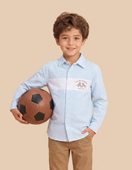 USPA Kids Boys Vertical Striped Oxford Shirt (UKSHT2019_Light Blue_11-12Y)