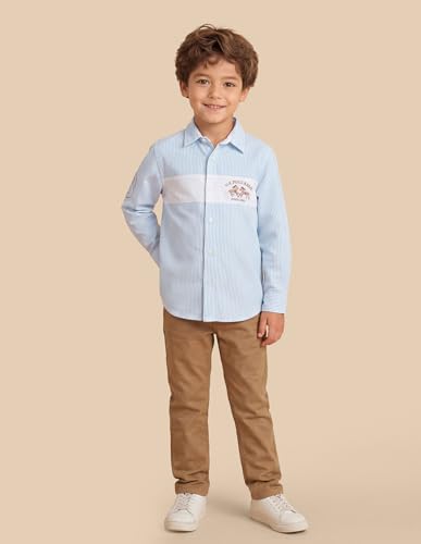 USPA Kids Boys Vertical Striped Oxford Shirt (UKSHT2019_Light Blue_11-12Y)