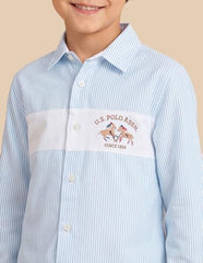 USPA Kids Boys Vertical Striped Oxford Shirt (UKSHT2019_Light Blue_11-12Y)