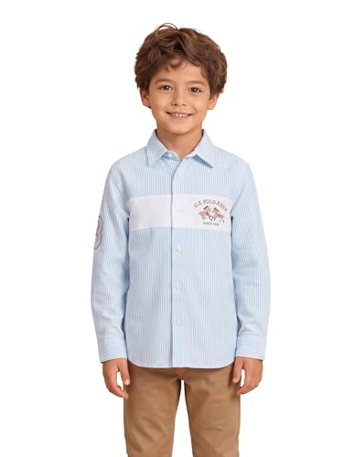 USPA Kids Boys Vertical Striped Oxford Shirt (UKSHT2019_Light Blue_11-12Y)